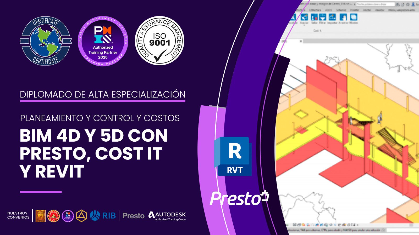 Diplomado de PLANEAMIENTO Y CONTROL DE COSTOS BIM 4D Y 5D CON PRESTO, COST - IT Y REVIT